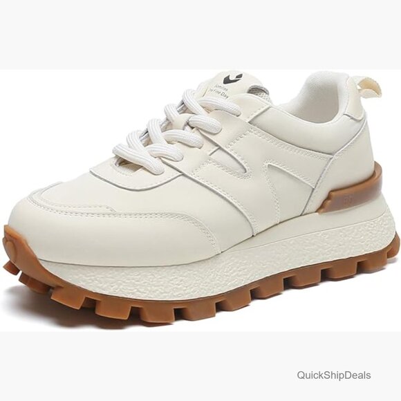 Leather Platform Sneakers with Cushioning Sole for Walking and Casual Wear